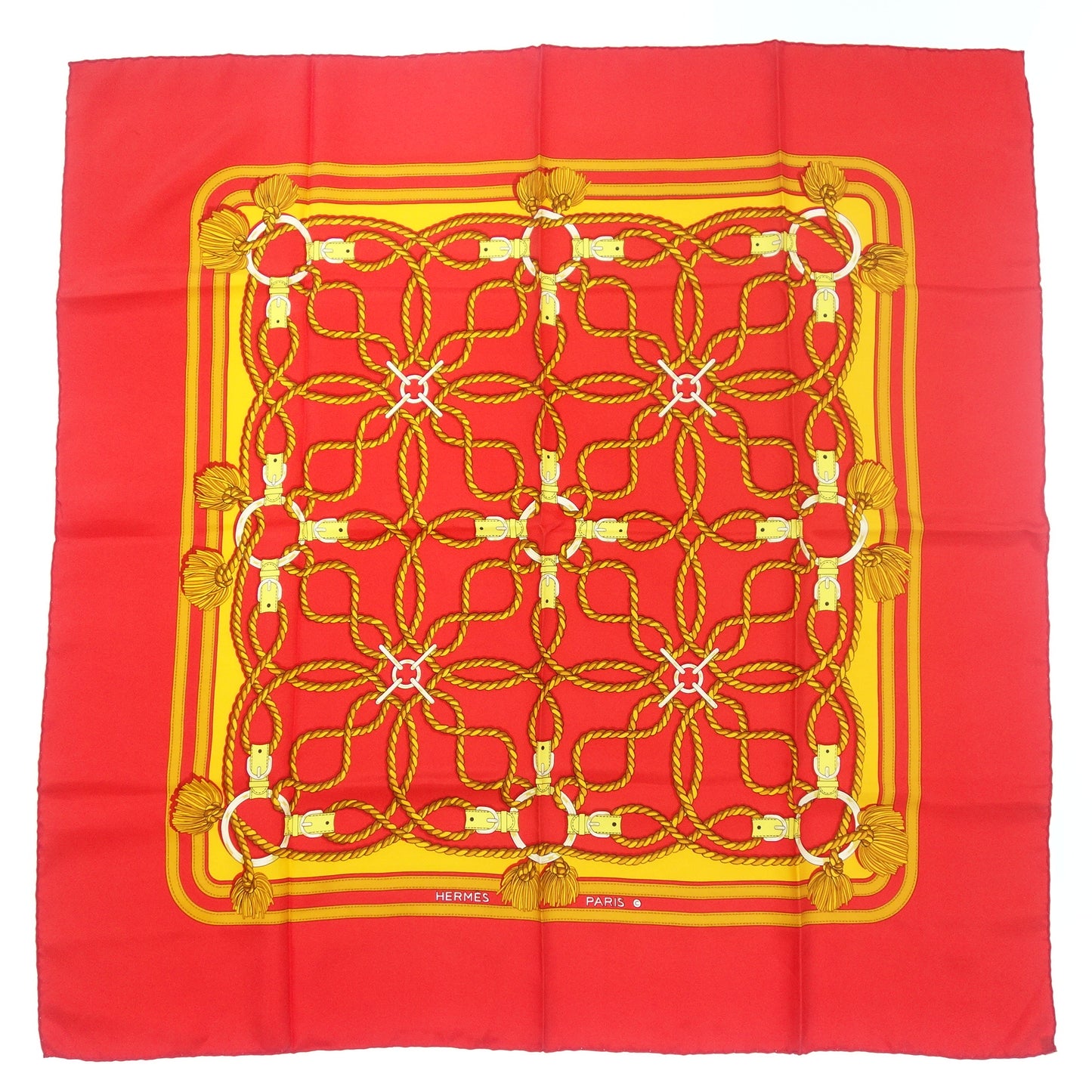 Good condition◆Hermes Carre 90 Scarf Silk Rope Motif Red HERMES [AFI22] 