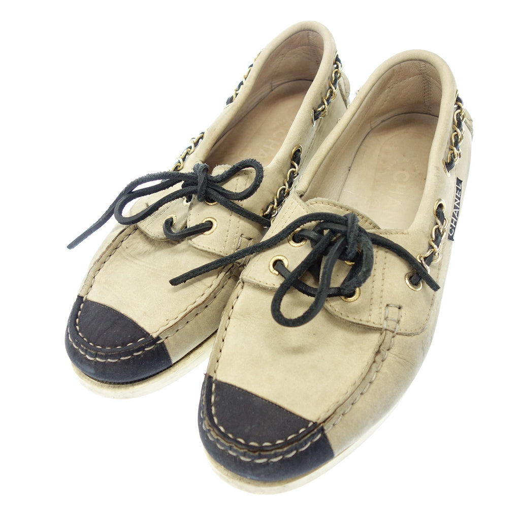 Used ◆CHANEL deck shoes ladies suede ladies beige CHANEL [AFC4] 