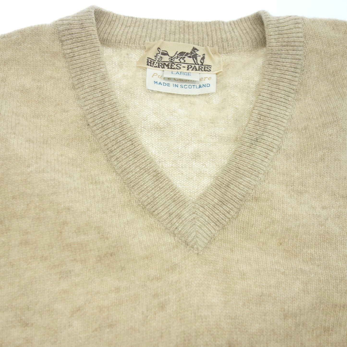 Good condition◆Hermes knit sweater V-neck cashmere size L men's brown HERMES [AFB35]