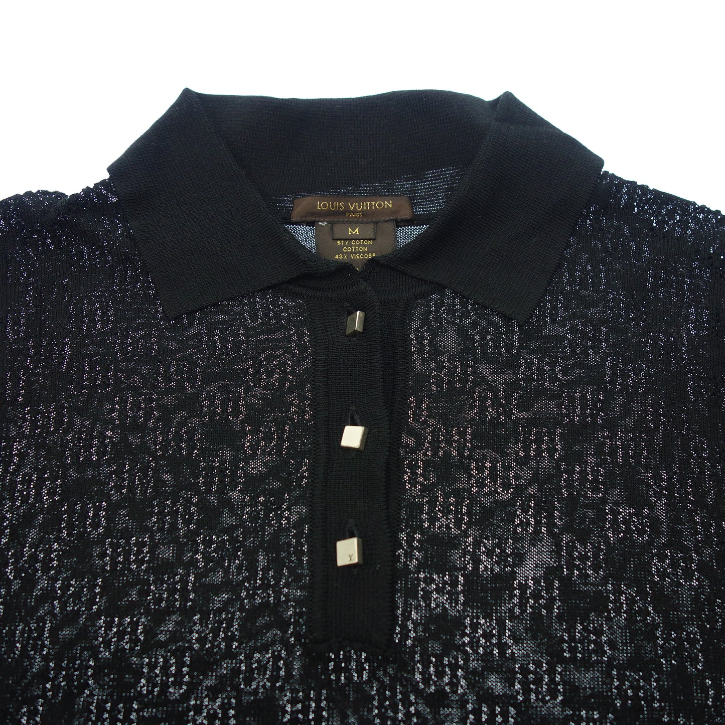 Used ◆Louis Vuitton mesh knit polo half button cotton rayon ladies black size M LOUIS VUITTON [AFB32] 