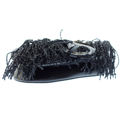 Christian Dior Saddle Bag SAC Fringe Calfskin Leather Black Christian Dior [AFE8] 