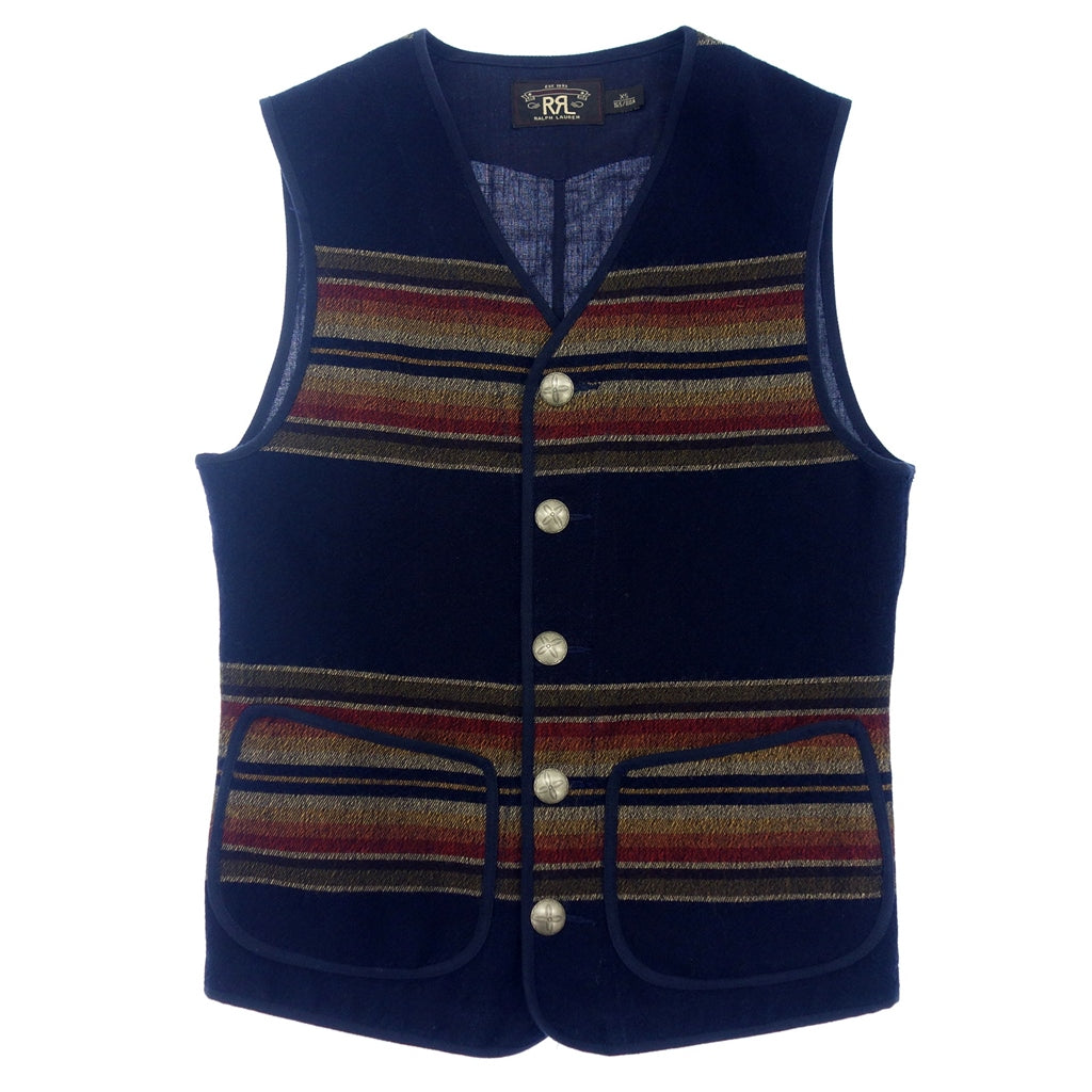 Very good condition◆Double RRL Ralph Lauren Concho Vest Wool Blend Navy Men's Size XS RRL RALPH LAUREN [AFB4] 