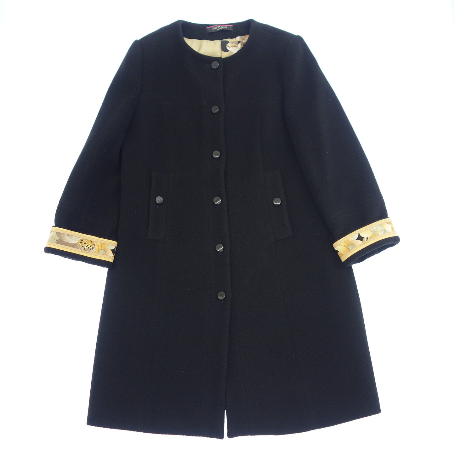 Good condition ◆Leonard long coat wool cashmere ladies black size 42 LEONARD [AFA20] 