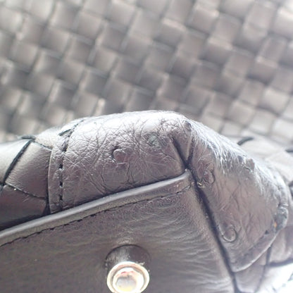 Very good condition◆No brand leather woven handbag black [AFE5] 