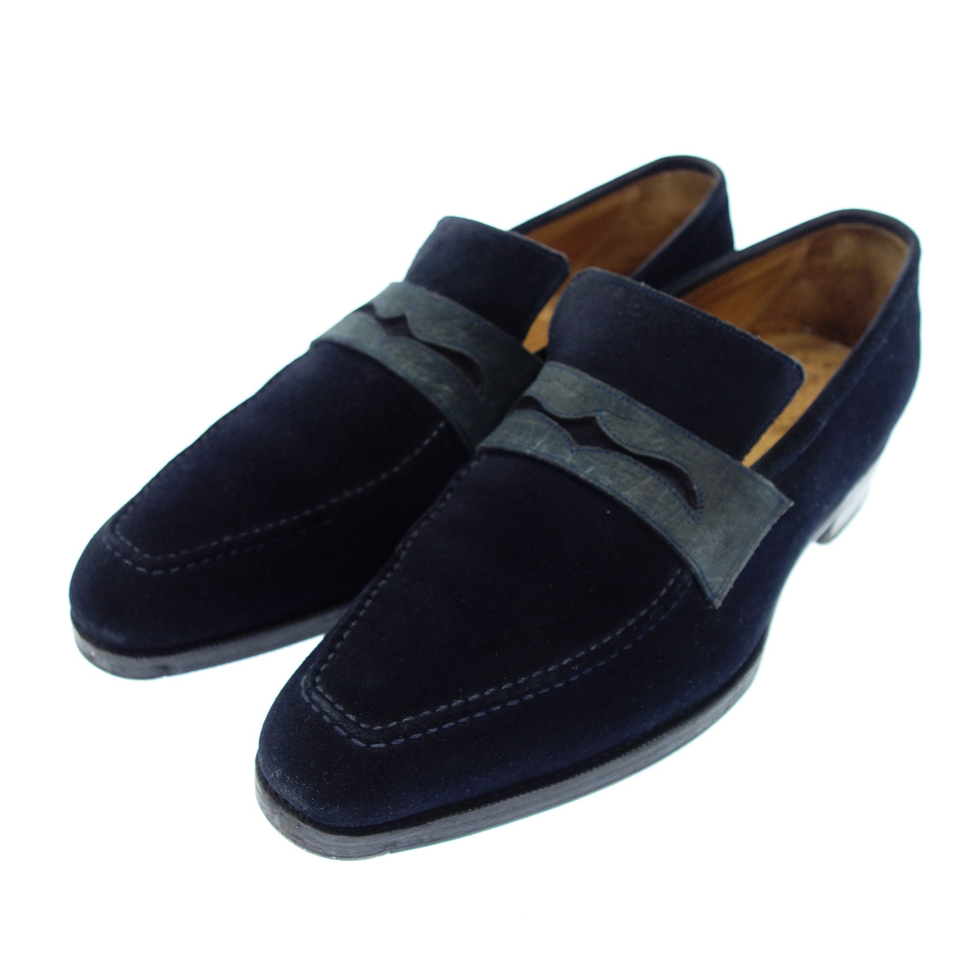 Corno blu bespoke loafer suede combination men's navy blue Corno blu  [AFC41] [Used]