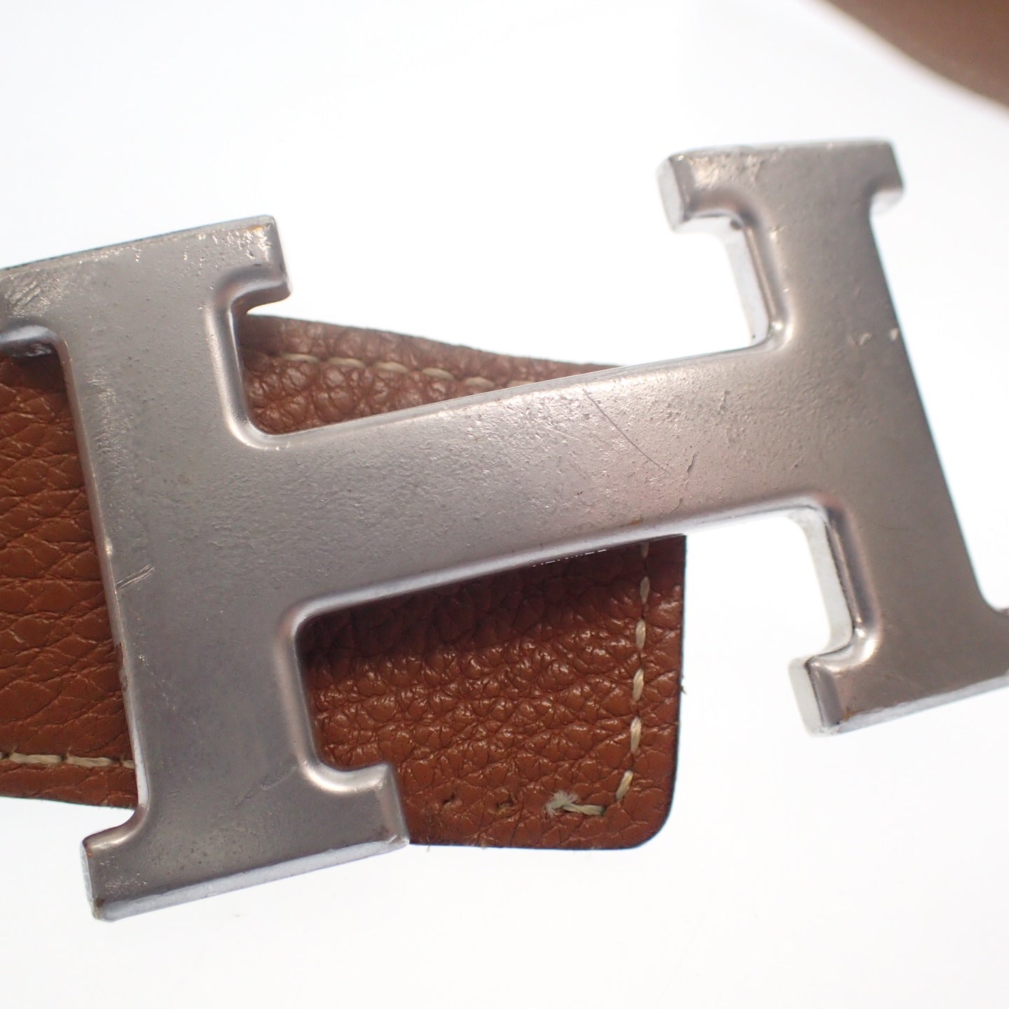 Good condition ◆Hermes leather belt Constance silver hardware □F engraving HERMES [AFI1] 