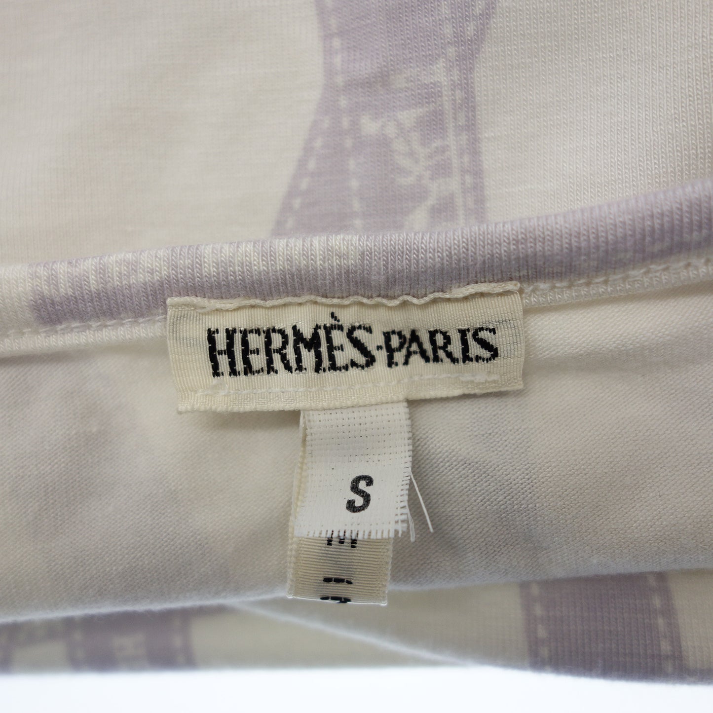 中古◆エルメス リボン レーヨン Tシャツ トップス カットソー レディース ホワイト×パープル S HERMES【AFB19】