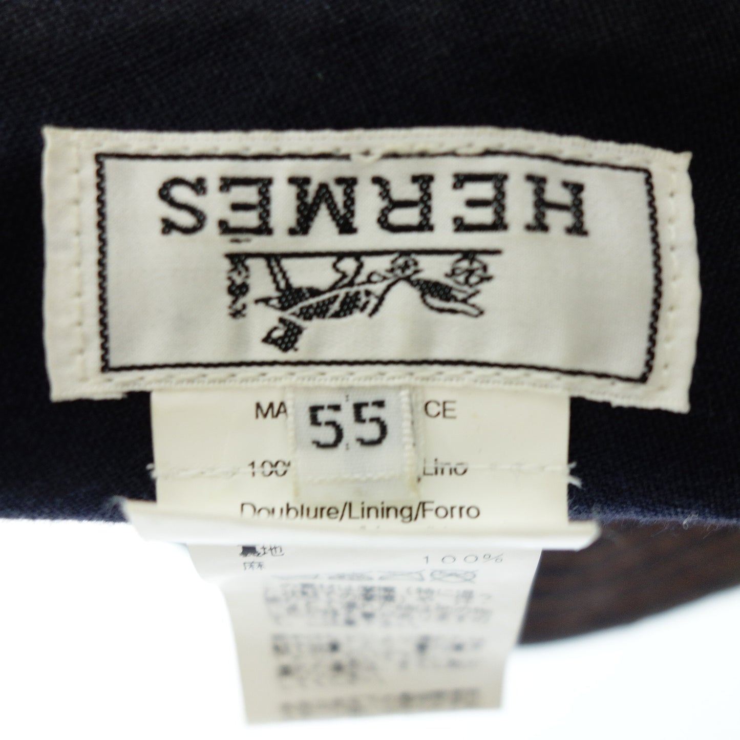 Used ◆Hermes logo hat linen navy size 55 HERMES [AFI21] 