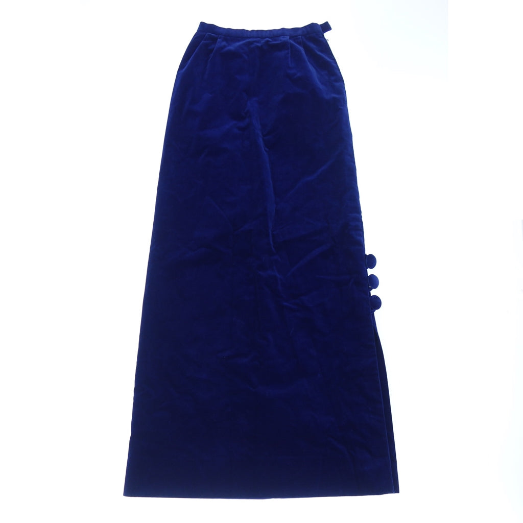 Good Condition◆Hermes Vintage Velor Long Skirt with Belt Women's 38 Blue HERMES [AFB1] 