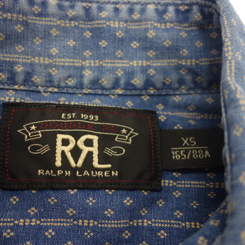 中古◆ダブルアールエル ラルフローレン デニムシャツ ドット ストライプ チンスト メンズ サイズXS ブルー RRL Ralph Lauren【AFB45】