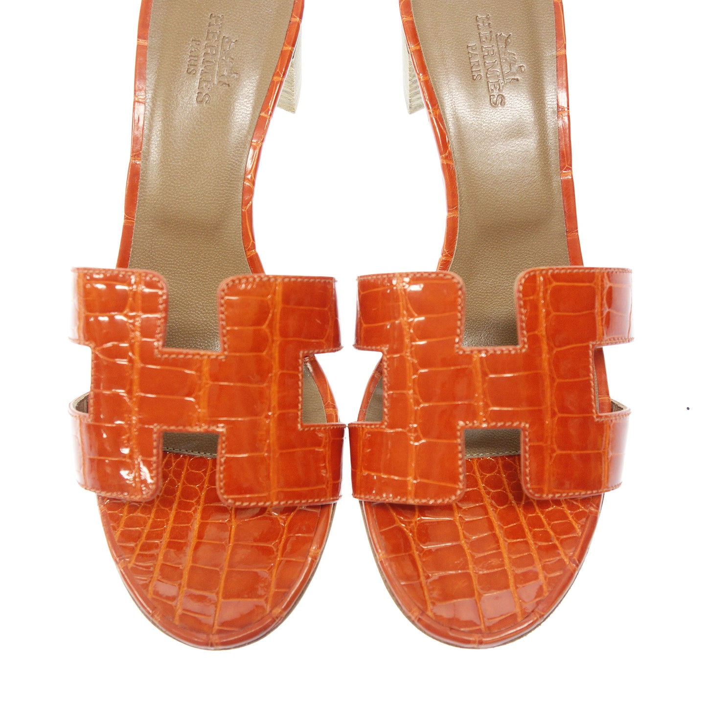 Like new◆Hermes Leather Sandals Oran Croco Women's Orange Size 36.5 HERMES [AFC25] 