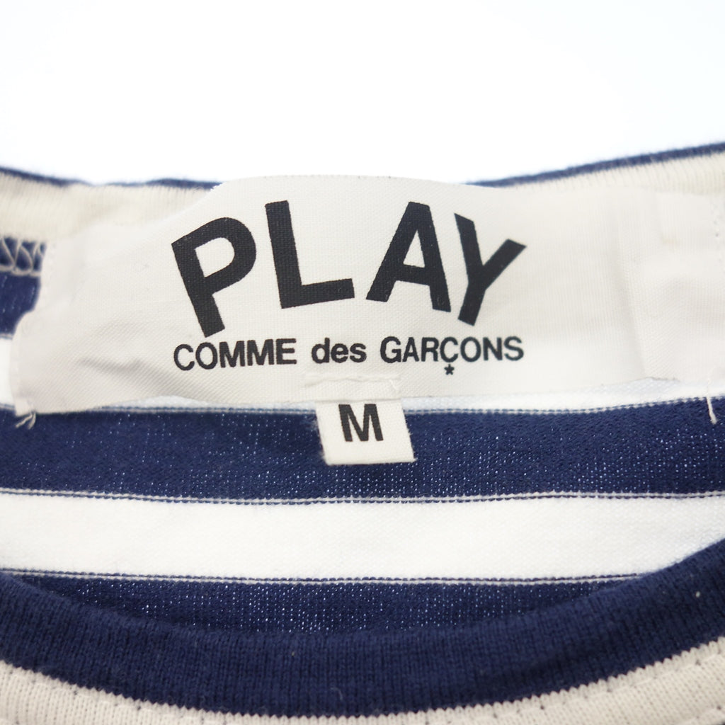 Good Condition◆PLAY COMME des GARCONS Long Sleeve Cut and Sew Heart Patch Border Ladies Navy Size M PLAY COMME des GARCONS [AFB41] 