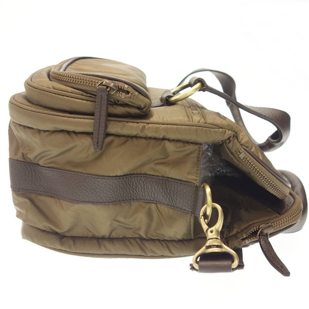 Good condition◆Ginza Wako shoulder bag 2WAY hand nylon leather khaki WAKO [AFE5] 
