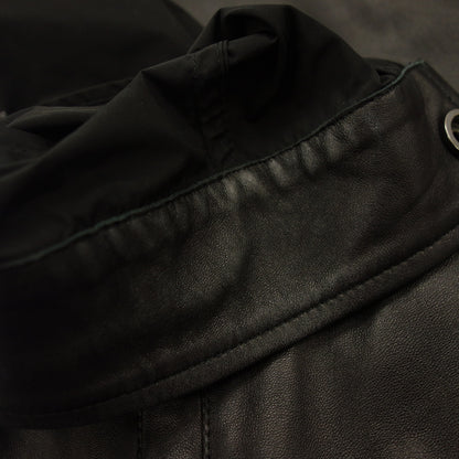 Good Condition ◆ EMMETI Leather Rider's Jacket Single Lambskin Nylon Switch Black Men's Size 48 EMMETI [AFG1] 