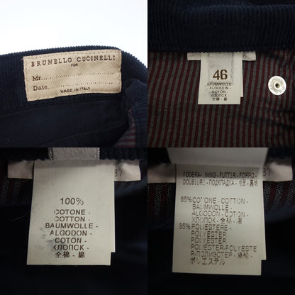 ブルネロクチネリ ボタンフライ コーデュロイパンツ 100% コットン メンズ 46 ネイビー BRUNELLO CUCINELLI【AFB43】【中古】