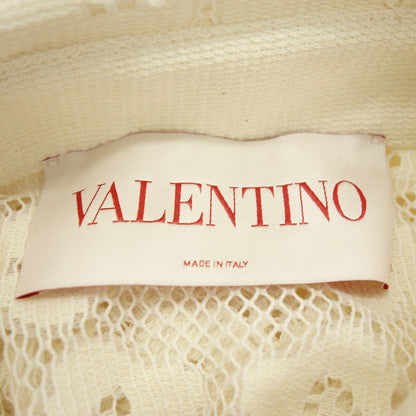 極美品◆ヴァレンティノ クロシェットニットシャツ レース Vボタン 白系 サイズ36 レディース VALENTINO【AFB45】