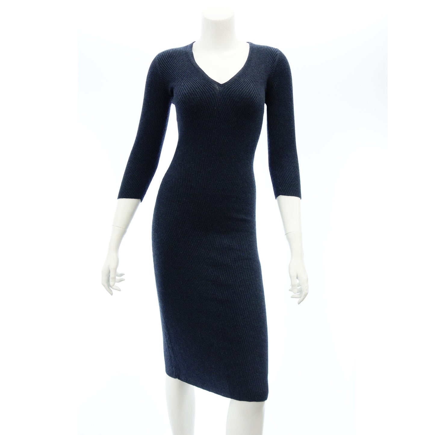 Hermes Dress Knit V-neck Navy Size XS Women's Navy HERMES [AFB37] [Used] 