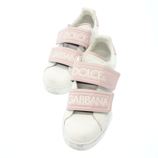 Good Condition◆Dolce &amp; Gabbana Leather Sneakers Velcro Logo Women's White x Pink Size 37 DOLCE &amp; GABBANA [AFC14] 