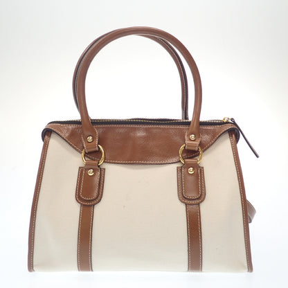 Very good condition◆No brand leather x canvas handbag brown white [AFE5] 