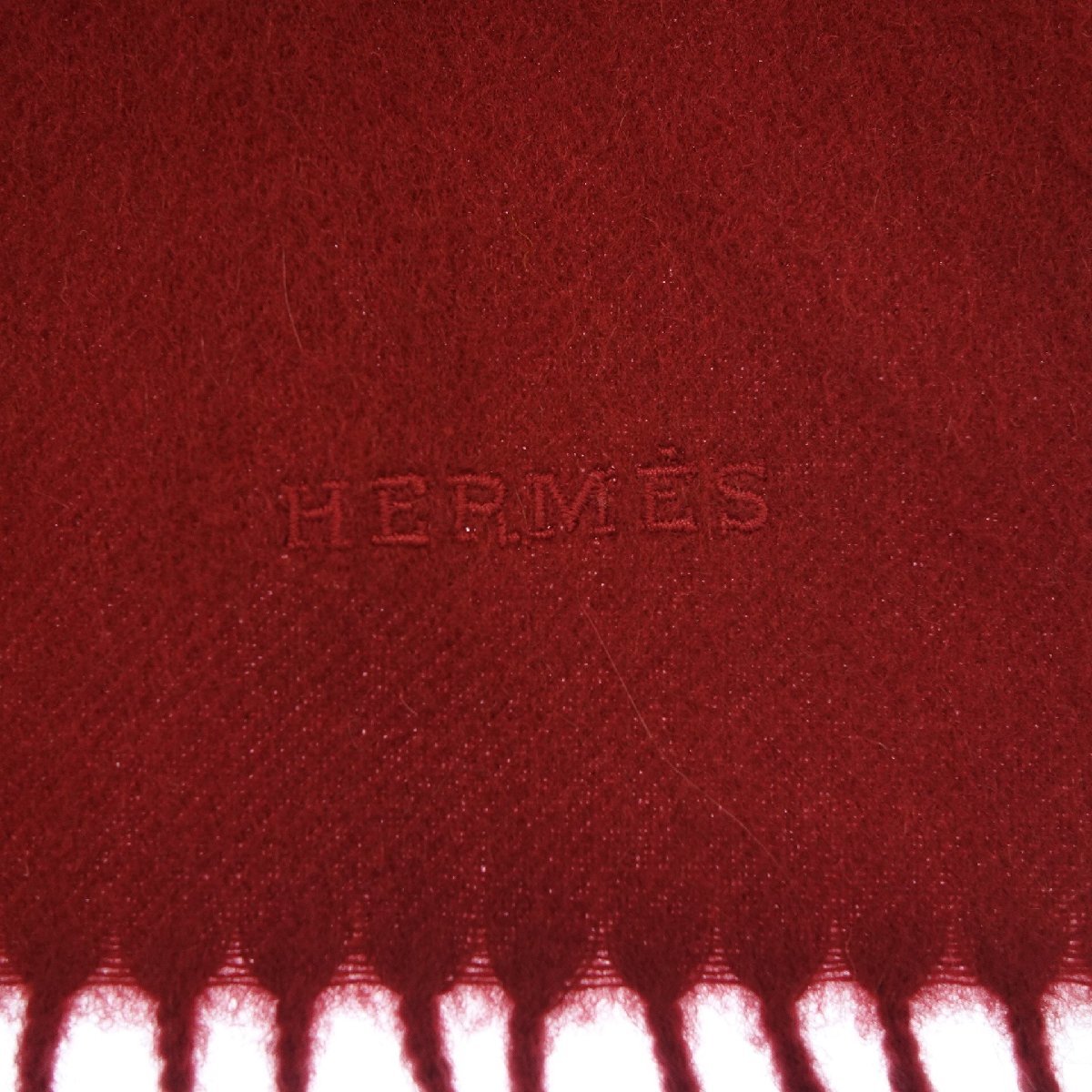 Used ◆Hermes muffler logo embroidery red HERMES [AFI22] 