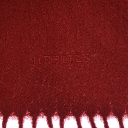 中古◆エルメス マフラー ロゴ刺繍 レッド HERMES【AFI22】