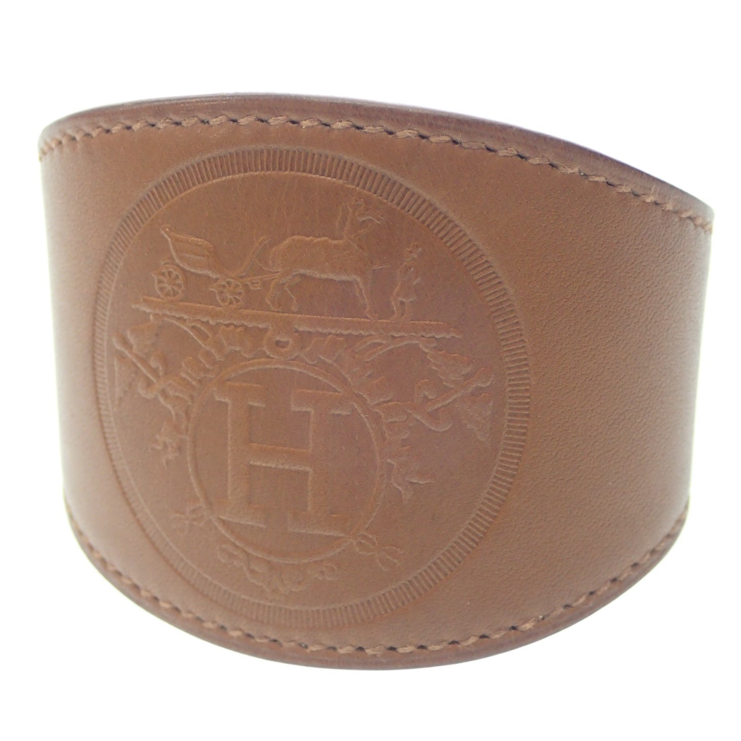 Good Condition◆Hermes Leather Bangle Bracelet H Logo □K Engraved S Size Brown HERMES [AFI12] 