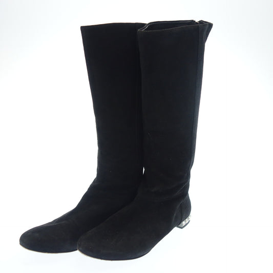 Used ◆ Miu Miu Rhinestone Suede Long Boots Zip Women's Black 37.5 miumiu [AFC48] 