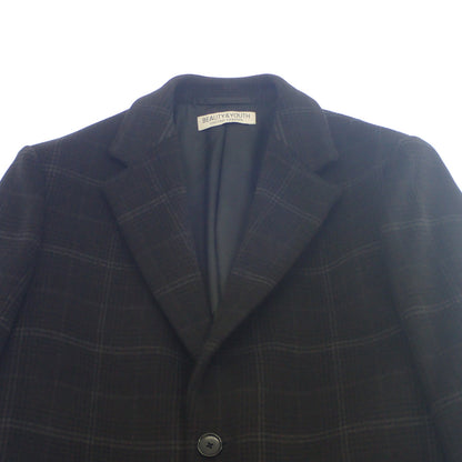 Like new◆United Arrows Beauty &amp; Youth Chester Coat Check Men's Brown S BEAUTY &amp; YOUTH [AFB11] 