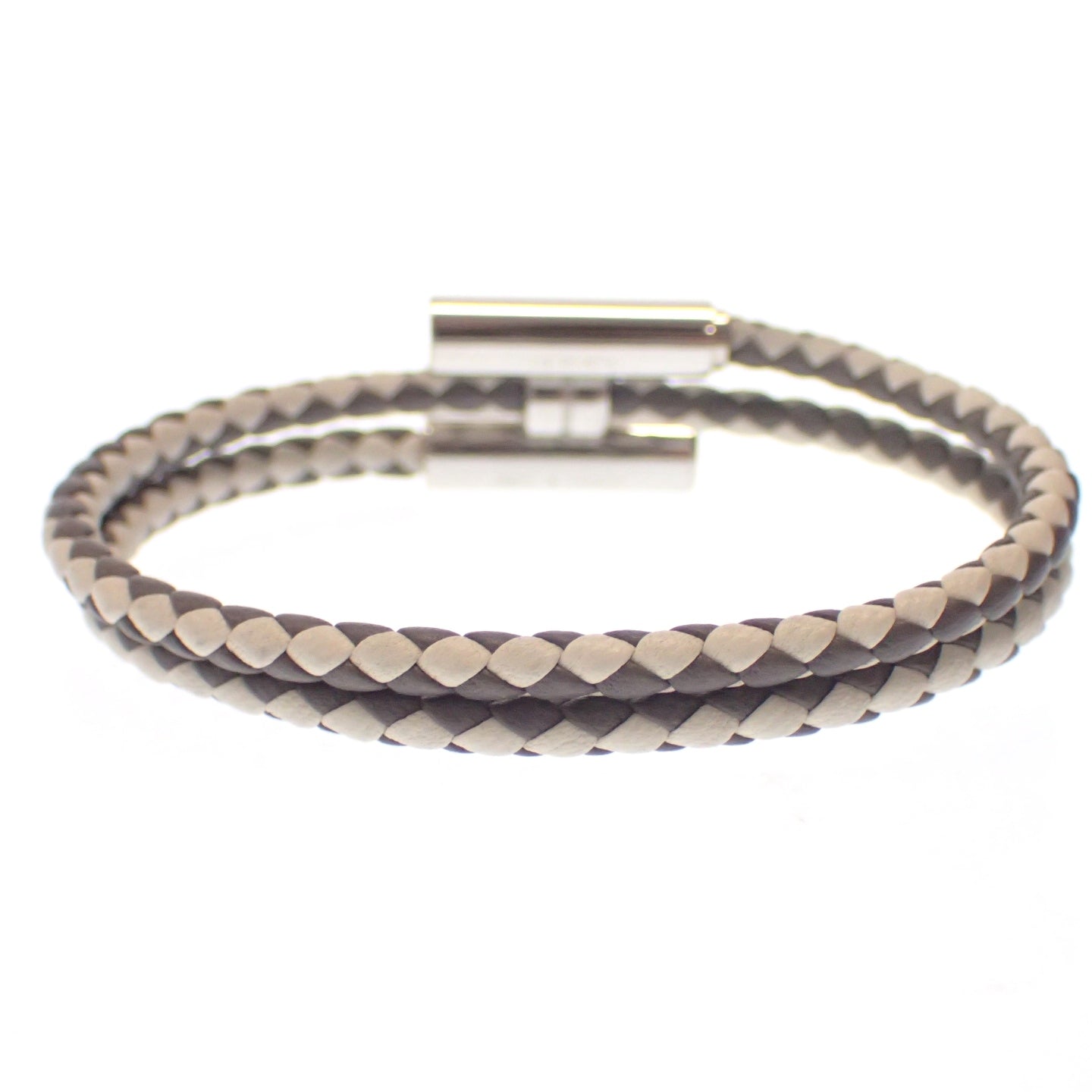 Good condition ◆ Hermes bracelet Tournis silver metal fittings H logo white x gray HERMES [LA] 