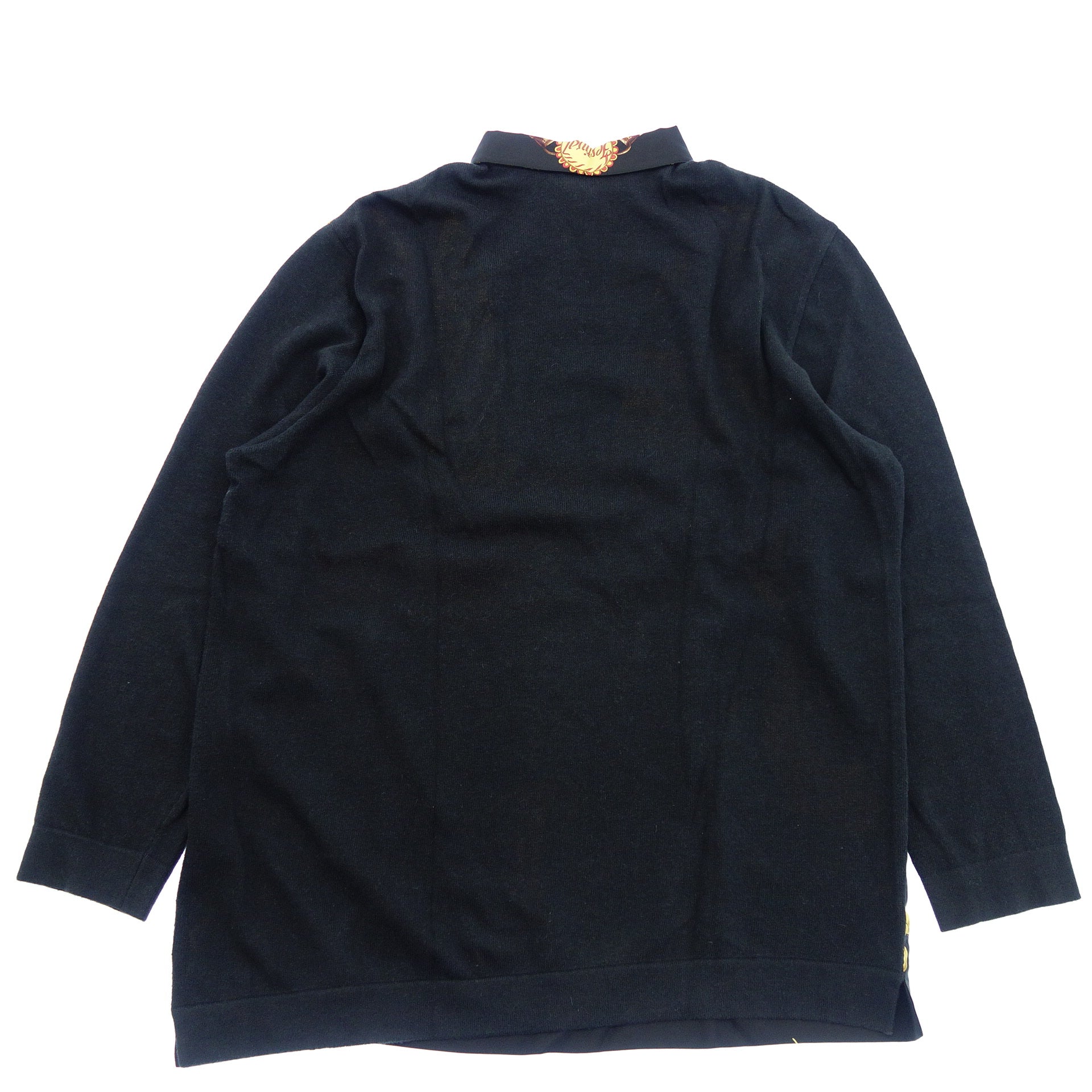 エルメス シルクシャツ ブラック×オレンジ レディース L【AFB45】56cm袖丈