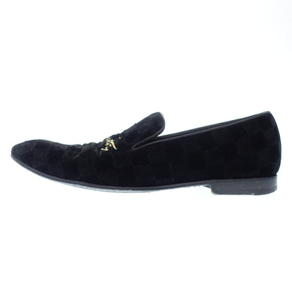 Used ◆Louis Vuitton Leather Loafer Auteuil Line Damier Velor Logo Embroidery BM0178 Men's 8M Black LOUIS VUITTON [AFC29] 