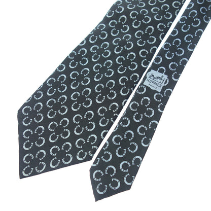 Used ◆Hermes tie horseshoe all over pattern silk navy HERMES [AFI5] 