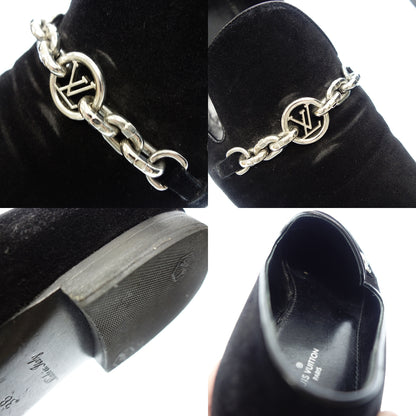 Good Condition◆Louis Vuitton Leather Loafer Suede LV Hardware SC0126 Women's 38 Black LOUIS VUITTON [AFD1] 