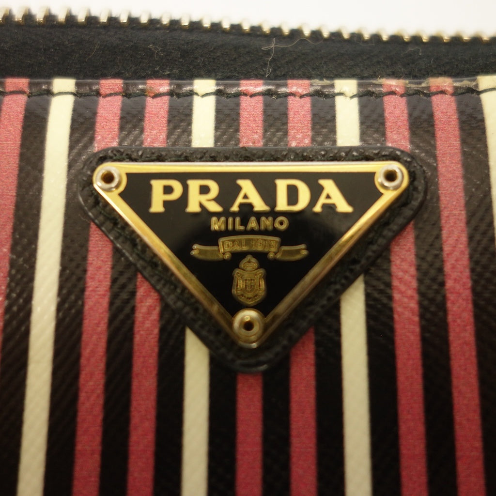 Used ◆Prada long wallet round zipper stripe saffiano multicolor PRADA [AFI16] 