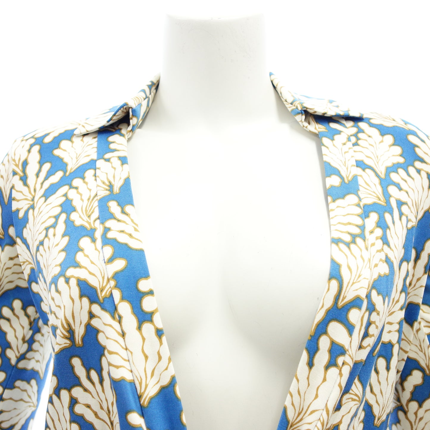 美品◆ダイアンフォンファステンバーグ ロングカーディガン シルク 総柄 レディース ブルー系 サイズ0 404-140072 DIANE VON FURSTENBERG【AFB42】