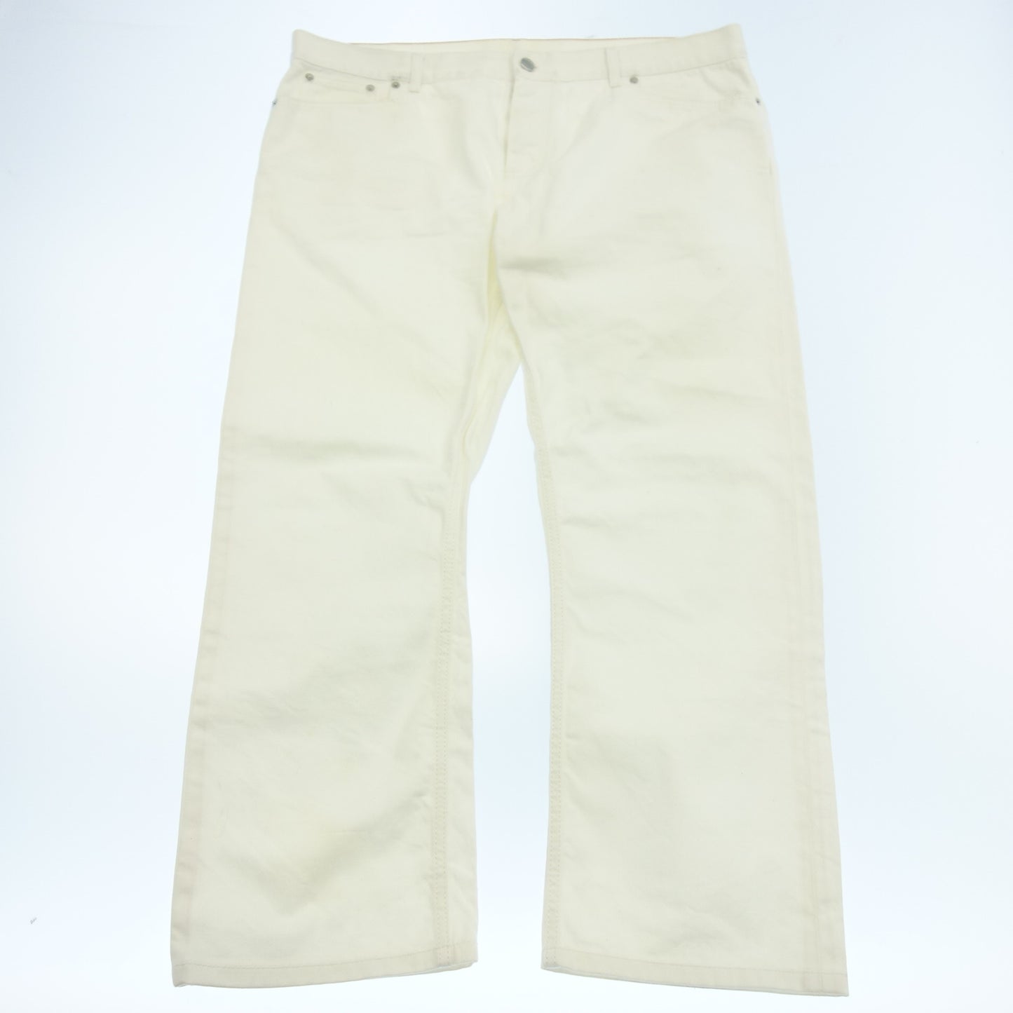 Used ◆Hermes Denim Pants Cotton Leather Patch Serie Button Size 52 Men's White HERMES [AFB35] 