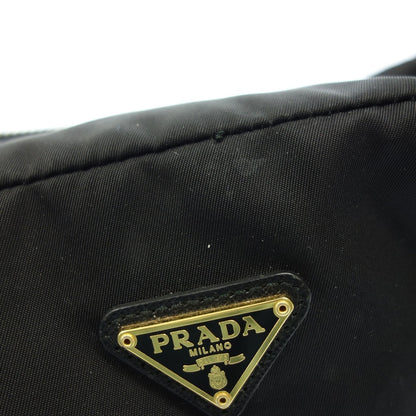 二手 ◆Prada 多用袋 圆形拉链 金色五金配件 三角标志 尼龙 黑色 PRADA [AFE2] 