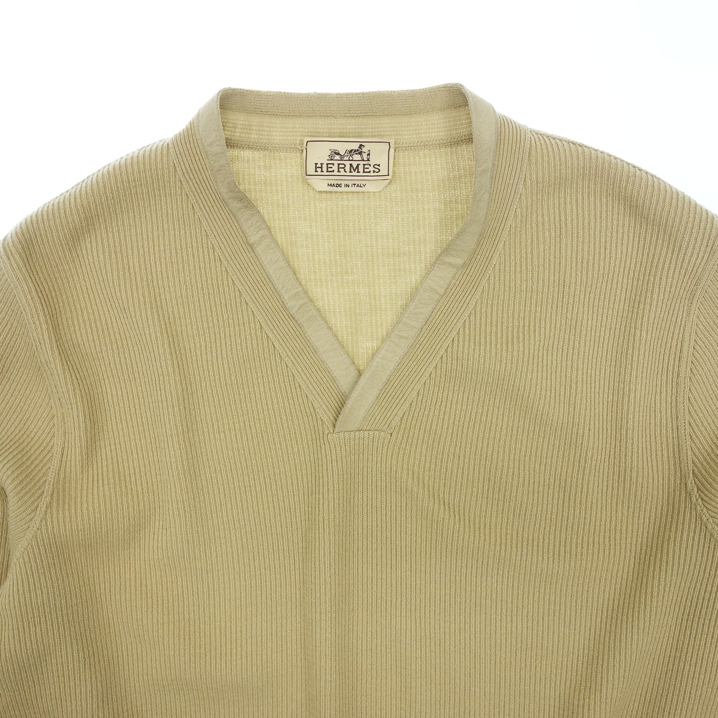 Hermes knit sweater V-neck M beige HERMES [AFB23] [Used] 