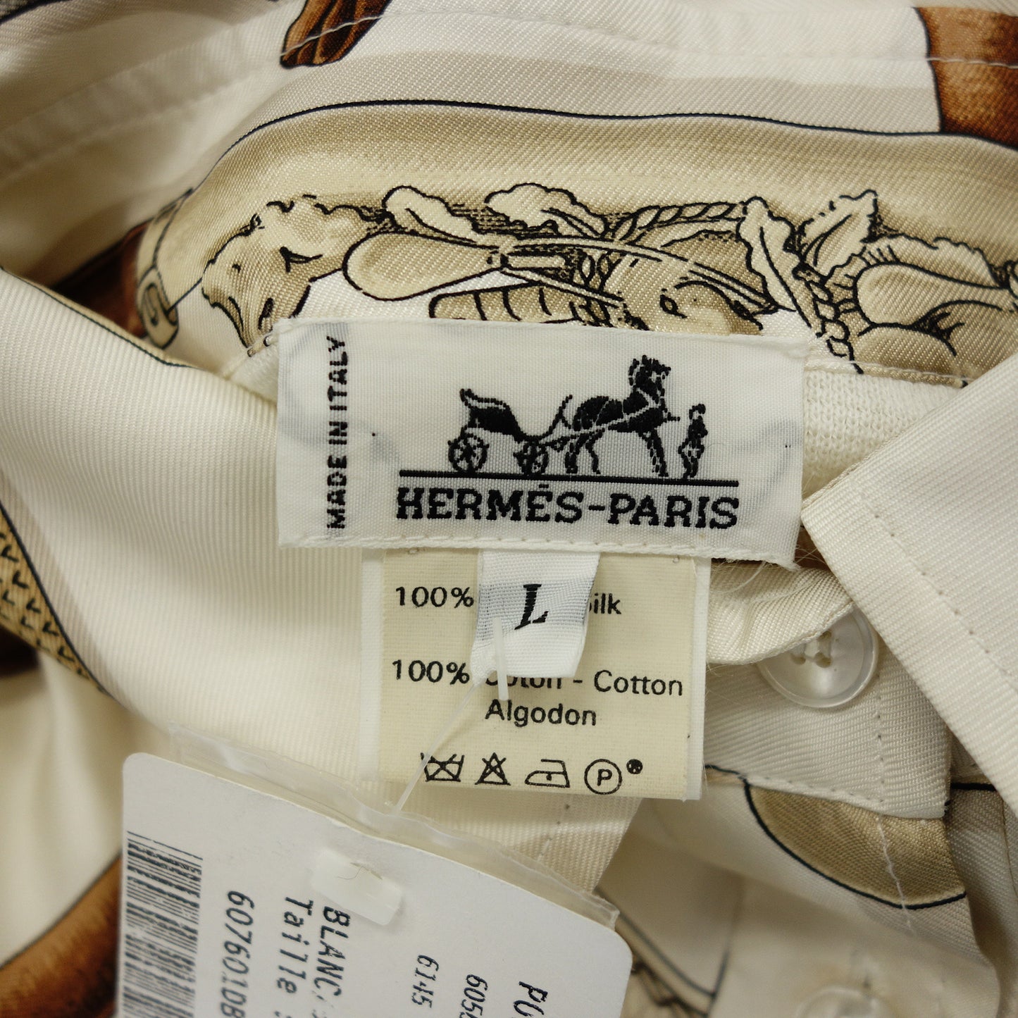 Hermes long sleeve shirt knit switching cashmere scarf pattern women's white L HERMES [AFB30] [Used] 
