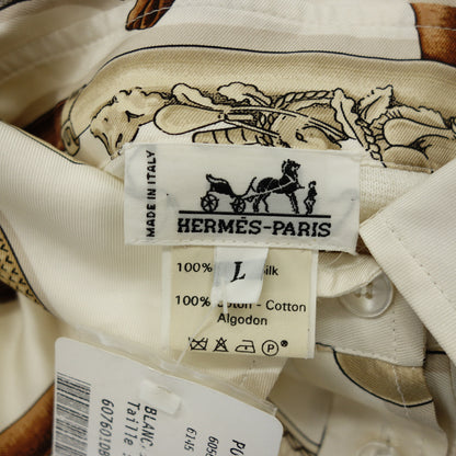 エルメス 長袖シャツ ニット切替 カシミヤ スカーフ柄 レディース ホワイト系 L HERMES【AFB30】【中古】