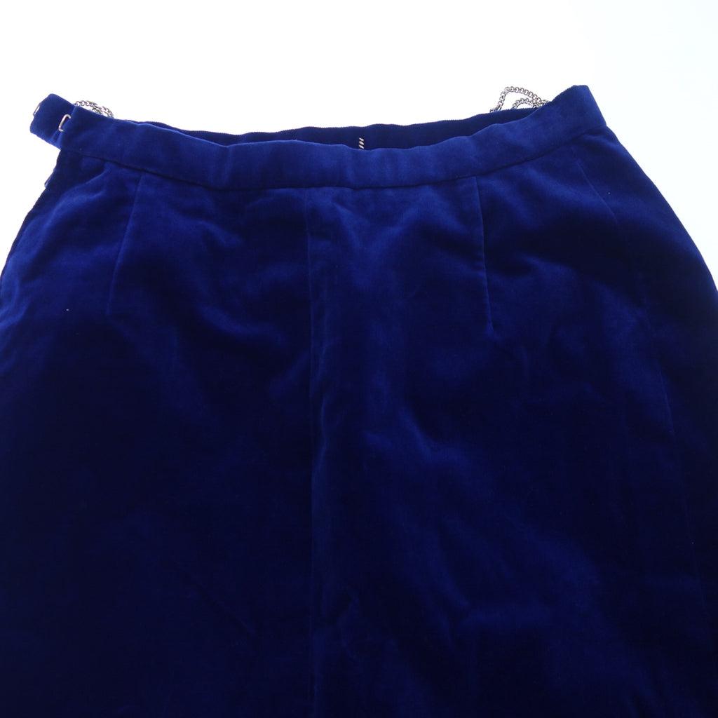 美品◆エルメス Vintage ヴィンテージ ベロア ロング スカート ベルト付き レディース 38 ブルー HERMES【AFB1】
