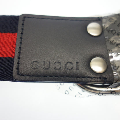 Like new ◆ Gucci D buckle belt Sherry line 451136 Navy GUCCI [AFI11] 