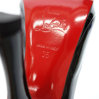 美品◆クリスチャンルブタン パンプス ハイヒール オープントゥ パテントレザー レディース ブラック サイズ35 Christian Louboutin【AFD2】