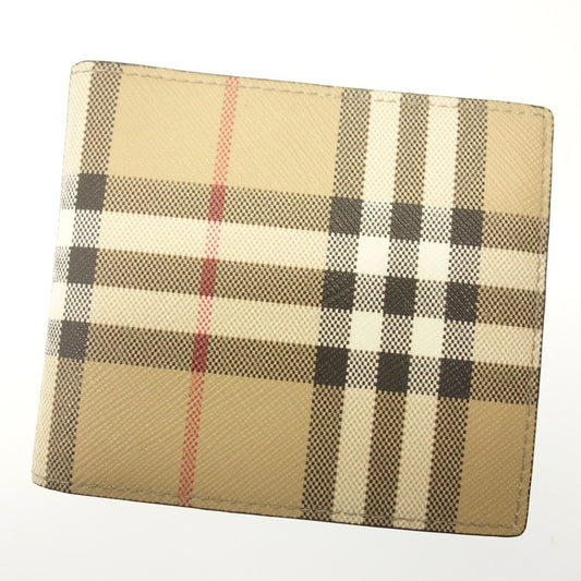 Good condition ◆ Burberry Nova check pattern bi-fold compact wallet Saffiano beige BURBERRY [AFI8] 