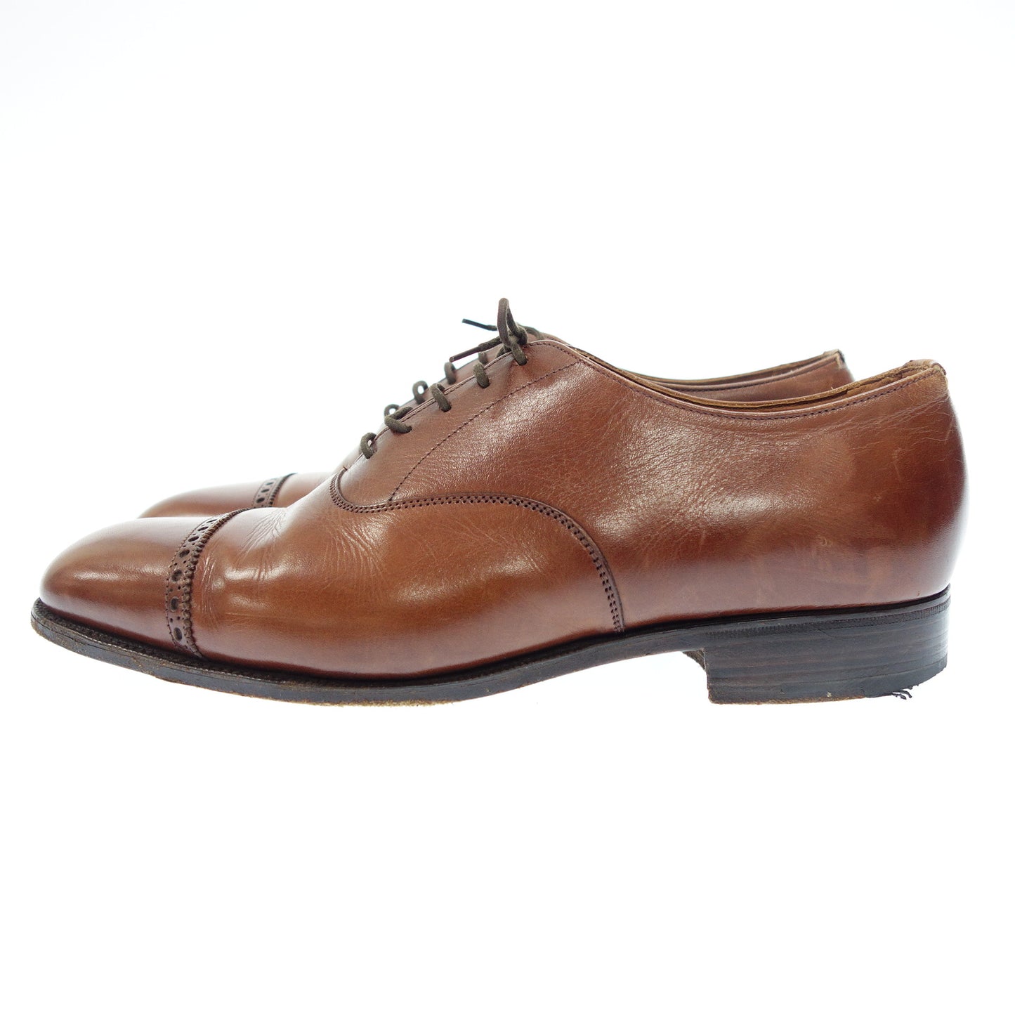 二手爱德华格林皮鞋打孔盖头旧徽标 88 男式棕色尺码 7.5E EDWARD GREEN [LA] 
