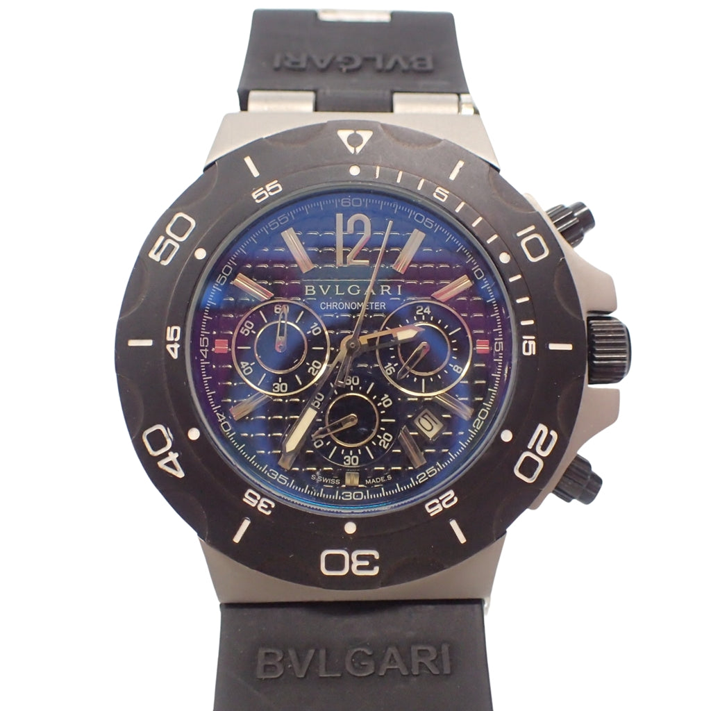 中古◆ブルガリ 腕時計 ディアゴノ プロフェッショナル クロノグラフ 文字盤青 黒×シルバー BVLGARI【AFI4】