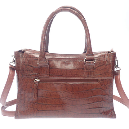 Like new ◆ No-brand Caiman Crocodile Handbag Brown [AFE8] 