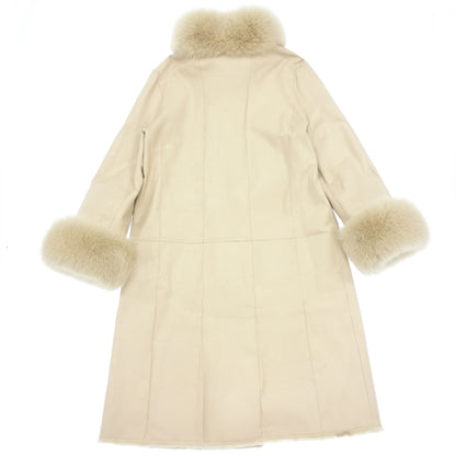 Used EMBA long coat shared mink sleeve fox reversible ladies white EMBA [AFF23] 