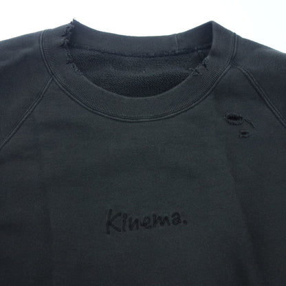 キネマ スウェット ヴィンテージ ダメージ加工 メンズ ブラック L kinema logo damage【AFB42】【中古】