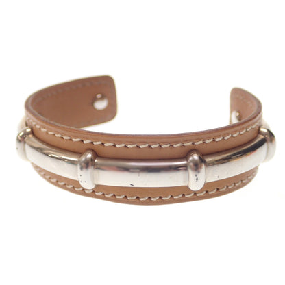 Used ◆Hermes Bracelet Bangle Leather Agata Silver Metal Fittings □M Engraved Brown HERMES [LA] 